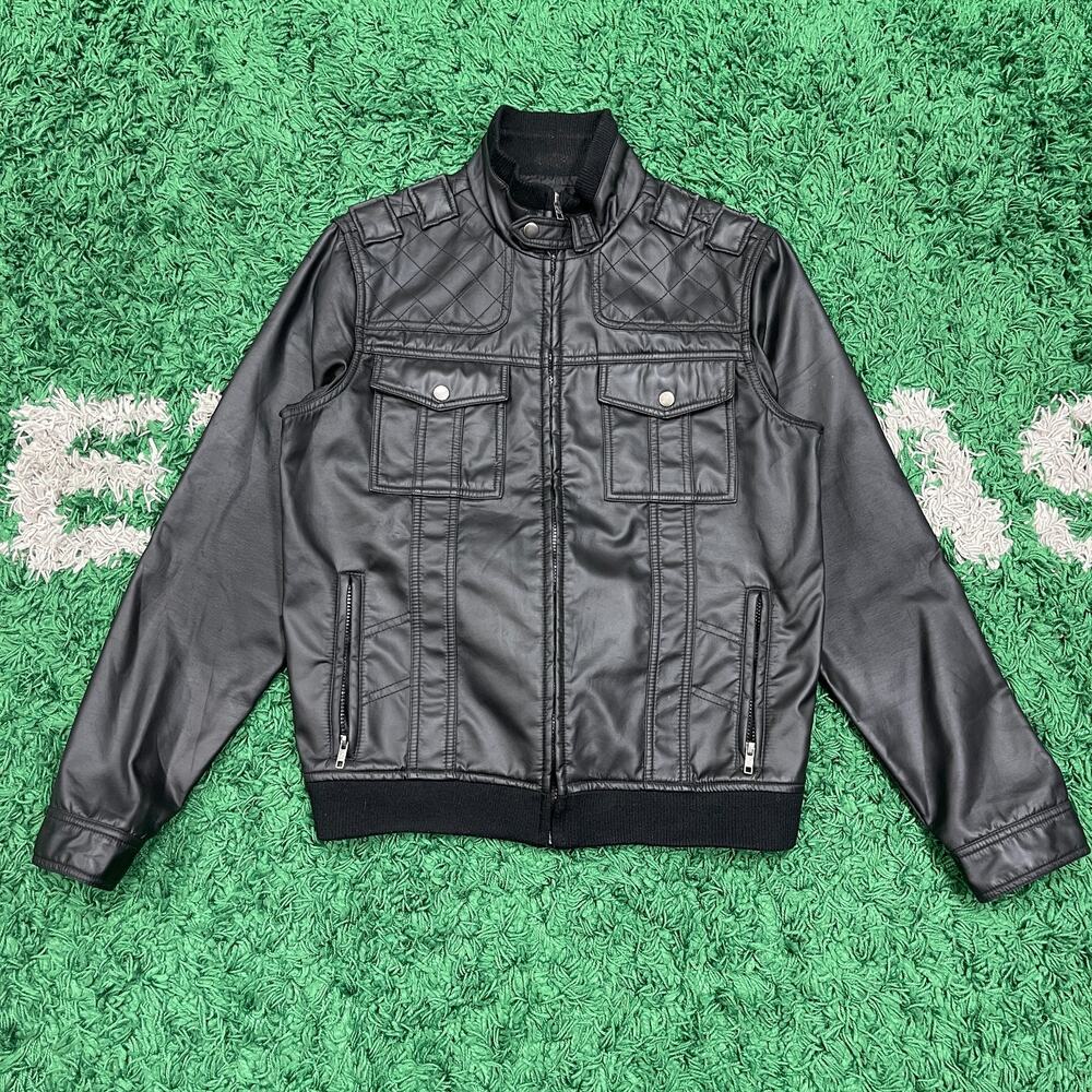 Helix Faux Leather Biker Motorcycle Zip Up Jacket size Medium M Black B13